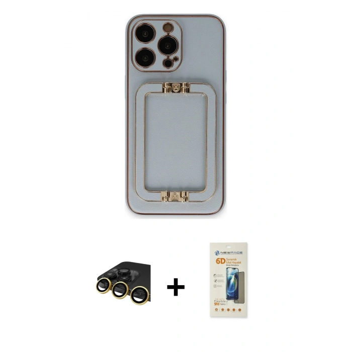MARSİLYAN™- iPhone 13 Pro Max Kılıf Kozmos Minimal Prime - Siyah 6D Mat Seramik Hayalet Nano Ekran Koruyucu + Raze Metal Kamera Lens - GD