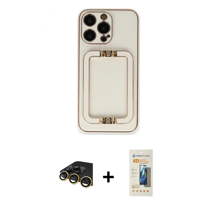 MARSİLYAN™- iPhone 13 Pro Max Kılıf Kozmos Minimal Prime - Siyah 6D Mat Seramik Hayalet Nano Ekran Koruyucu + Raze Metal Kamera Lens - GD