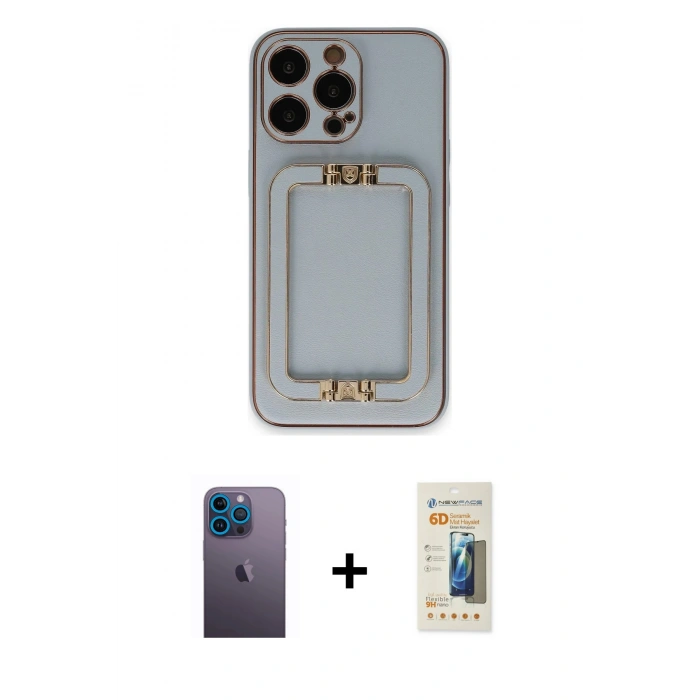 MARSİLYAN™- iPhone 13 Pro Max Kılıf Kozmos Minimal Prime - Siyah 6D Mat Seramik Hayalet Nano Ekran Koruyucu + Neon Fosforlu Kamera Lens - MI