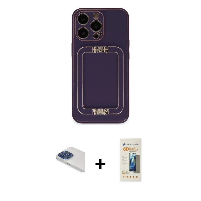 MARSİLYAN™- iPhone 13 Pro Max Kılıf Kozmos Minimal Prime - Siyah 6D Mat Seramik Hayalet Nano Ekran Koruyucu + Pers Alüminyum Kamera Lens - LT