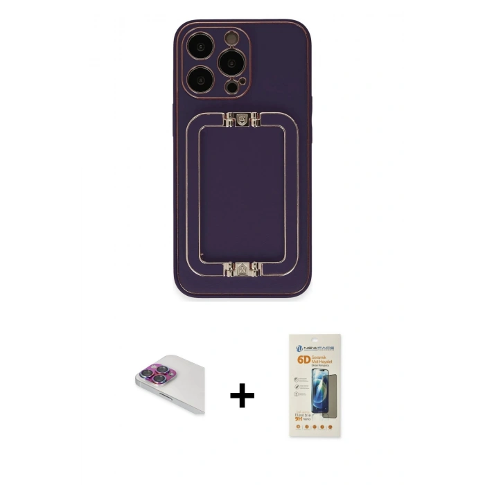 MARSİLYAN™- iPhone 13 Pro Max Kılıf Kozmos Minimal Prime - Siyah 6D Mat Seramik Hayalet Nano Ekran Koruyucu + Pers Alüminyum Kamera Lens - GI