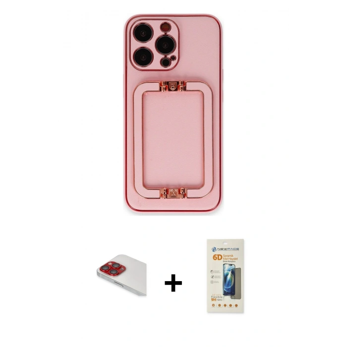 MARSİLYAN™- iPhone 13 Pro Max Kılıf Kozmos Minimal Prime - Siyah 6D Mat Seramik Hayalet Nano Ekran Koruyucu + Pers Alüminyum Kamera Lens - KI