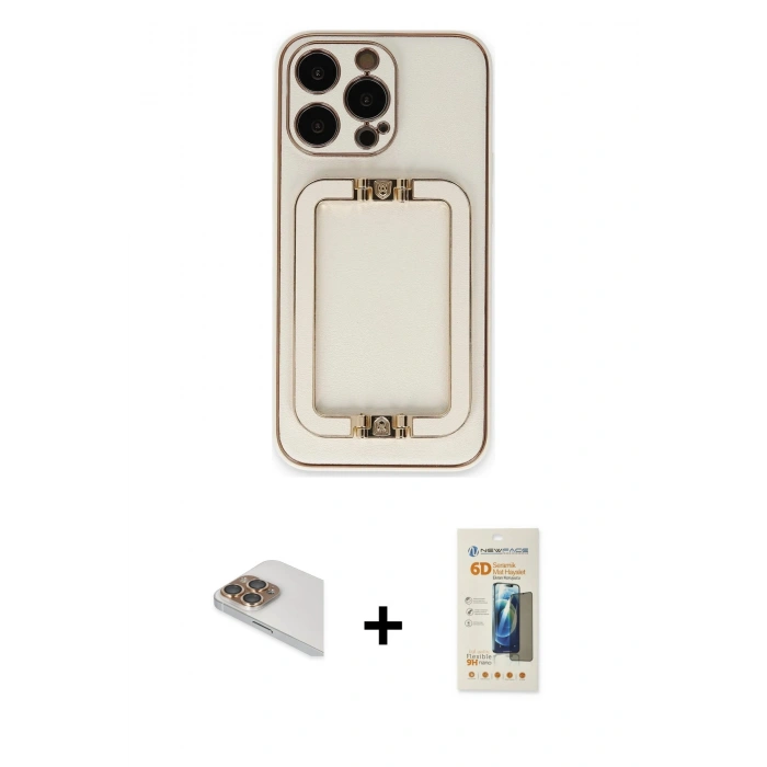 MARSİLYAN™- iPhone 13 Pro Max Kılıf Kozmos Minimal Prime - Siyah 6D Mat Seramik Hayalet Nano Ekran Koruyucu + Gold Pers Alüminyum Kamera Lens