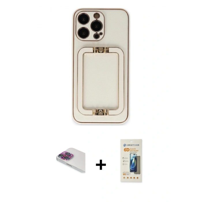 MARSİLYAN™- iPhone 13 Pro Max Kılıf Kozmos Minimal Prime - Siyah 6D Mat Seramik Hayalet Nano Ekran Koruyucu + Pers Alüminyum Kamera Lens - GI