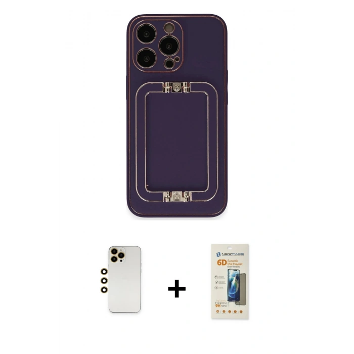 MARSİLYAN™- iPhone 13 Pro Max Kılıf Kozmos Minimal Prime - Siyah 6D Mat Seramik Hayalet Nano Ekran Koruyucu + Shine Kamera Lens - GD