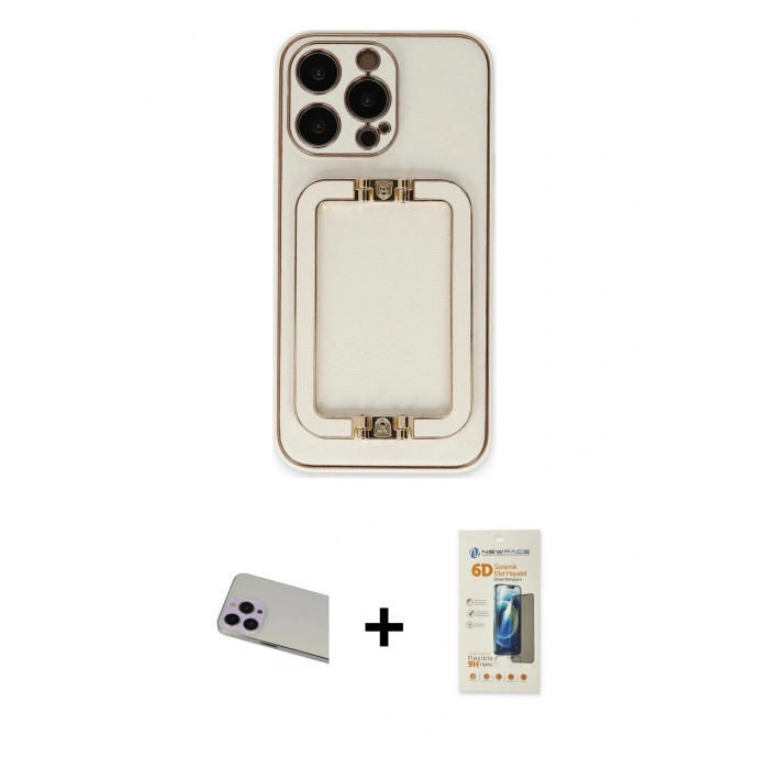MARSİLYAN™- iPhone 13 Pro Max Kılıf Kozmos Minimal Prime - Siyah 6D Mat Seramik Hayalet Nano Ekran Koruyucu + Rainbow Kamera Lens Koruma Cam - MR