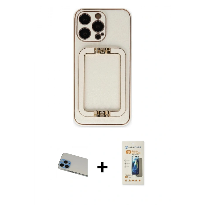 MARSİLYAN™- iPhone 13 Pro Max Kılıf Kozmos Minimal Prime - Siyah 6D Mat Seramik Hayalet Nano Ekran Koruyucu + Rainbow Kamera Lens Koruma Cam - MI