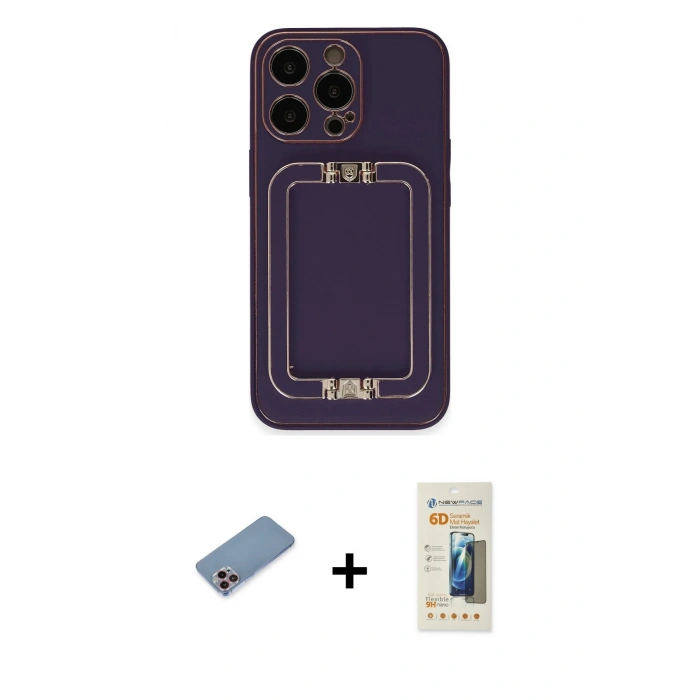 MARSİLYAN™- iPhone 13 Pro Max Kılıf Kozmos Minimal Prime - Siyah 6D Mat Seramik Hayalet Nano Ekran Koruyucu + Shine Kamera Lens Koruma Cam - PE