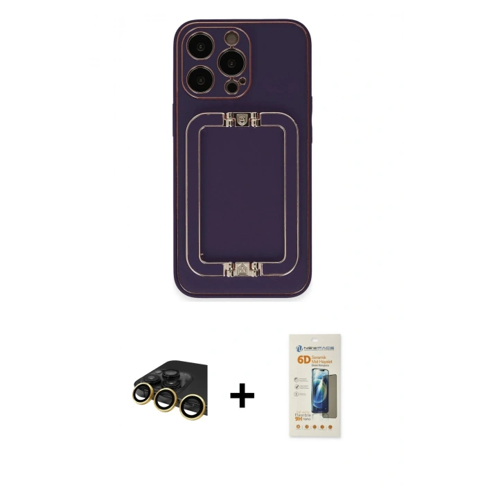 MARSİLYAN™- iPhone 13 Pro Max Kılıf Kozmos Minimal Prime - Siyah 6D Mat Seramik Hayalet Nano Ekran Koruyucu + Raze Metal Kamera Lens - GD