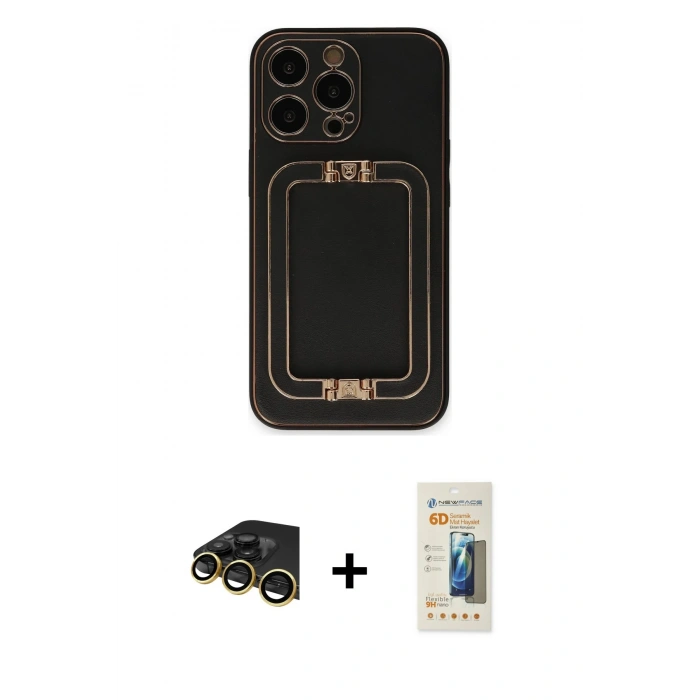 MARSİLYAN™- iPhone 13 Pro Max Kılıf Kozmos Minimal Prime - Siyah 6D Mat Seramik Hayalet Nano Ekran Koruyucu + Raze Metal Kamera Lens - GD