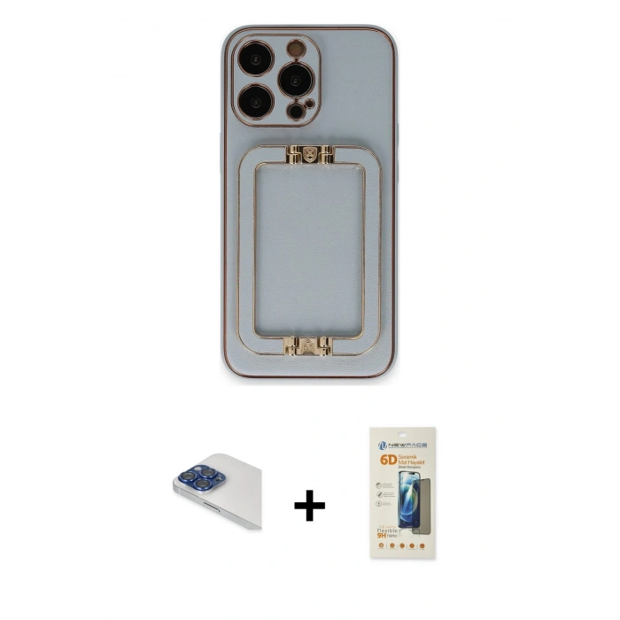 MARSİLYAN™- iPhone 13 Pro Max Kılıf Kozmos Minimal Prime - Siyah 6D Mat Seramik Hayalet Nano Ekran Koruyucu + Pers Alüminyum Kamera Lens - LT