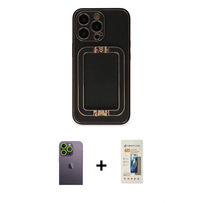 MARSİLYAN™- iPhone 13 Pro Max Kılıf Kozmos Minimal Prime - Siyah 6D Mat Seramik Hayalet Nano Ekran Koruyucu + Neon Fosforlu Kamera Lens - YL