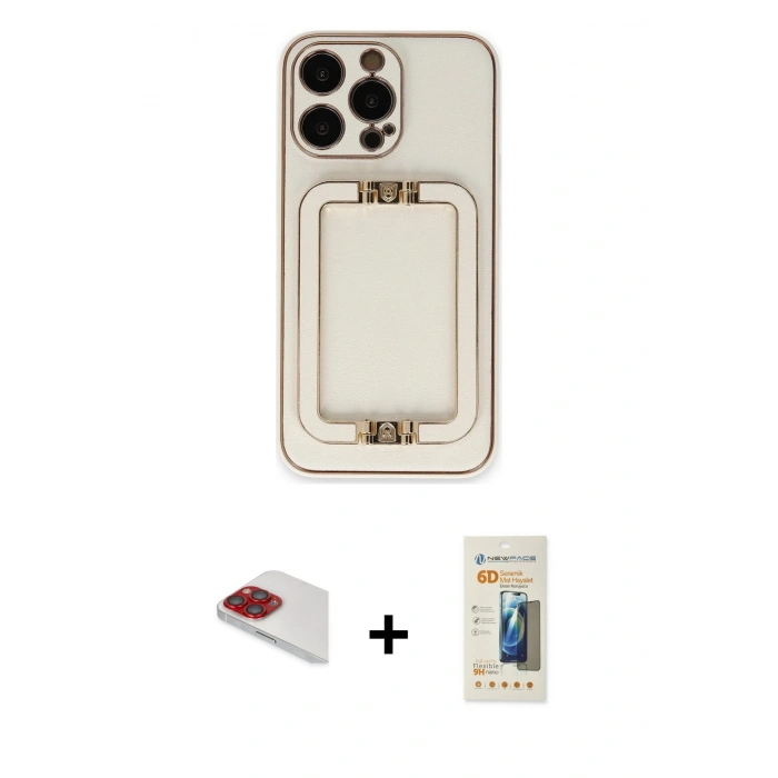 MARSİLYAN™- iPhone 13 Pro Max Kılıf Kozmos Minimal Prime - Siyah 6D Mat Seramik Hayalet Nano Ekran Koruyucu + Pers Alüminyum Kamera Lens - KI