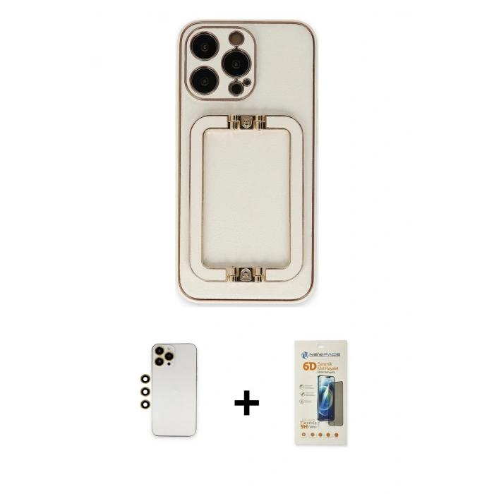 MARSİLYAN™- iPhone 13 Pro Max Kılıf Kozmos Minimal Prime - Siyah 6D Mat Seramik Hayalet Nano Ekran Koruyucu + Shine Kamera Lens - GD