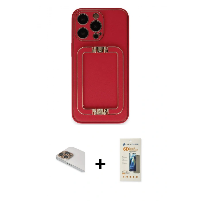 MARSİLYAN™- iPhone 13 Pro Max Kılıf Kozmos Minimal Prime - Siyah 6D Mat Seramik Hayalet Nano Ekran Koruyucu + Gold Pers Alüminyum Kamera Lens