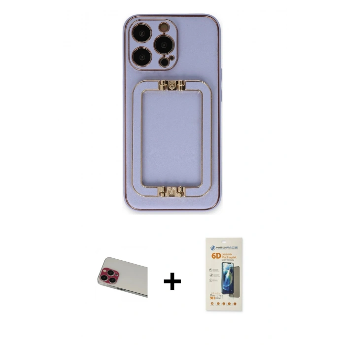 MARSİLYAN™- iPhone 13 Pro Max Kılıf Kozmos Minimal Prime - Siyah 6D Mat Seramik Hayalet Nano Ekran Koruyucu + Rainbow Kamera Lens Koruma Cam - KI