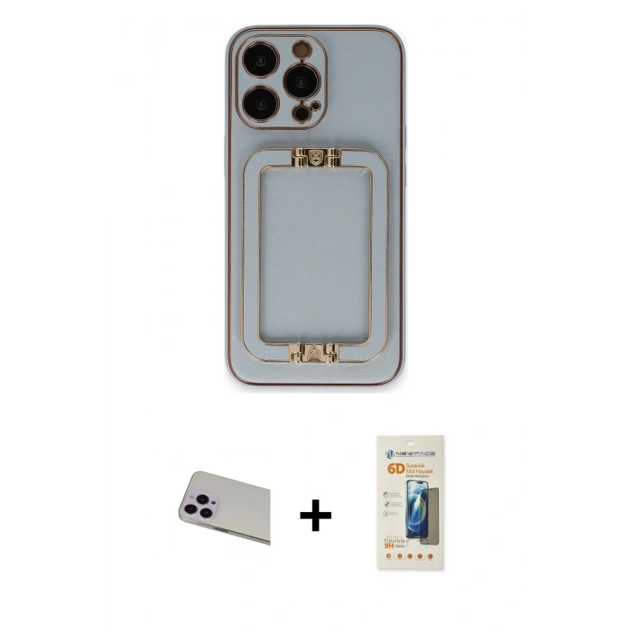 MARSİLYAN™- iPhone 13 Pro Max Kılıf Kozmos Minimal Prime - Siyah 6D Mat Seramik Hayalet Nano Ekran Koruyucu + Rainbow Kamera Lens Koruma Cam - MR