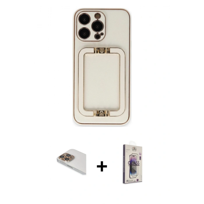 MARSİLYAN™- iPhone 13 Pro Max Kılıf Kozmos Minimal Prime - Siyah Bilvis 3D Cam Ekran Koruyucu + Gold Pers Alüminyum Kamera Lens