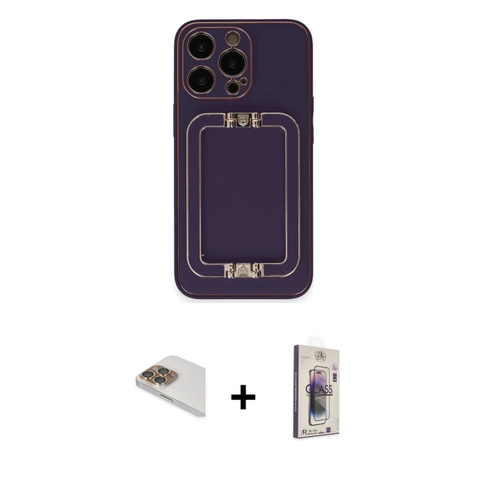 MARSİLYAN™- iPhone 13 Pro Max Kılıf Kozmos Minimal Prime - Siyah Bilvis 3D Cam Ekran Koruyucu + Gold Pers Alüminyum Kamera Lens