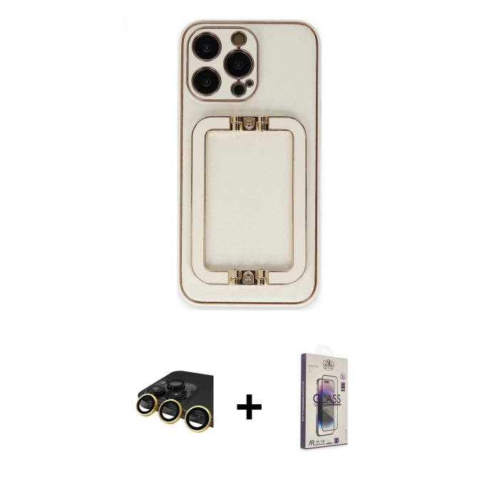 MARSİLYAN™- iPhone 13 Pro Max Kılıf Kozmos Minimal Prime - Siyah Bilvis 3D Cam Ekran Koruyucu + Raze Metal Kamera Lens - GD