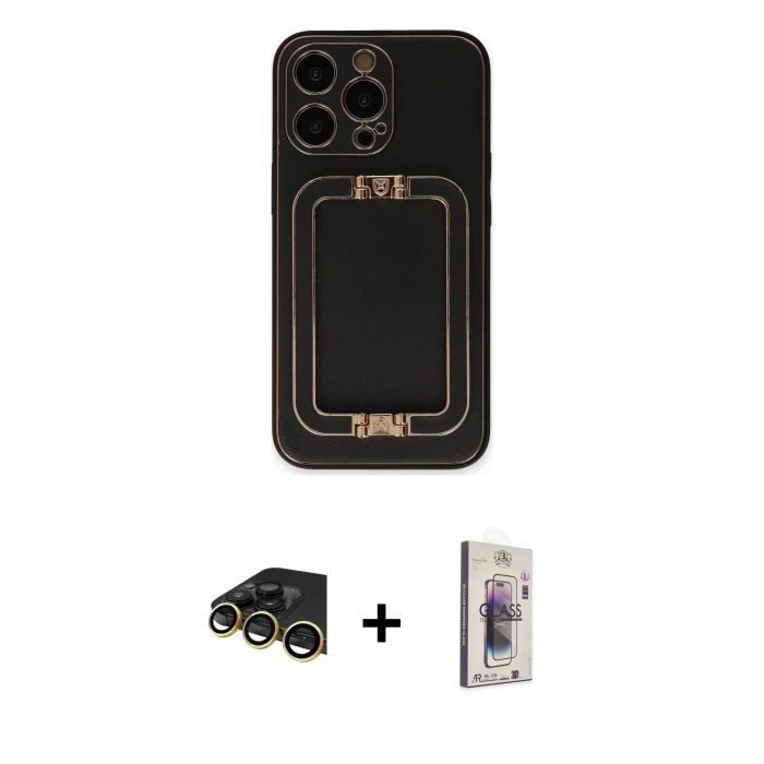 MARSİLYAN™- iPhone 13 Pro Max Kılıf Kozmos Minimal Prime - Siyah Bilvis 3D Cam Ekran Koruyucu + Raze Metal Kamera Lens - GD