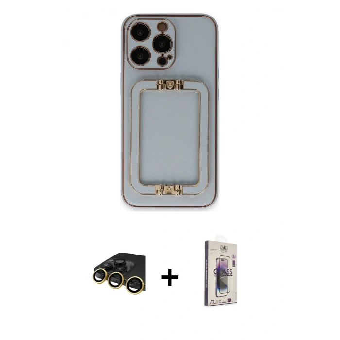 MARSİLYAN™- iPhone 13 Pro Max Kılıf Kozmos Minimal Prime - Siyah Bilvis 3D Cam Ekran Koruyucu + Raze Metal Kamera Lens - GD