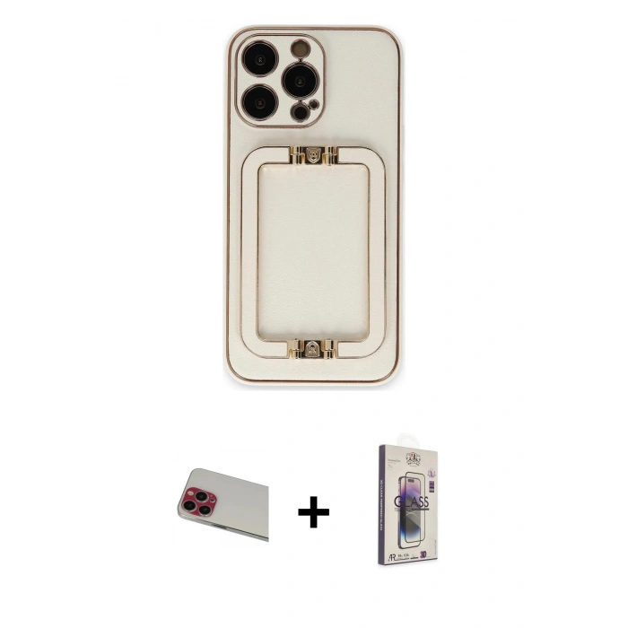 MARSİLYAN™- iPhone 13 Pro Max Kılıf Kozmos Minimal Prime - Siyah Bilvis 3D Cam Ekran Koruyucu + Rainbow Kamera Lens Koruma Cam - KI