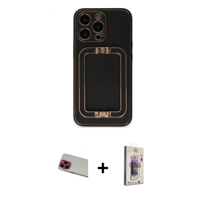 MARSİLYAN™- iPhone 13 Pro Max Kılıf Kozmos Minimal Prime - Siyah Bilvis 3D Cam Ekran Koruyucu + Rainbow Kamera Lens Koruma Cam - KI