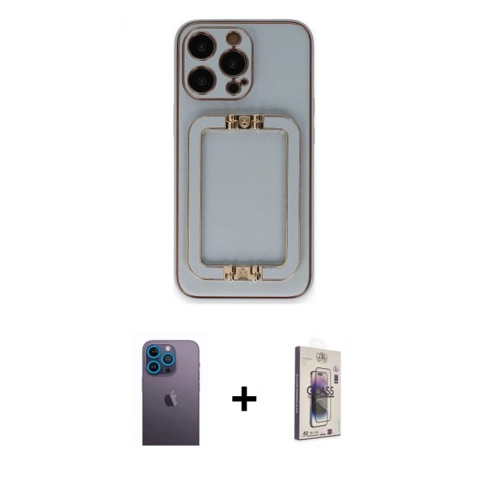MARSİLYAN™- iPhone 13 Pro Max Kılıf Kozmos Minimal Prime - Siyah Bilvis 3D Cam Ekran Koruyucu + Neon Fosforlu Kamera Lens - MI