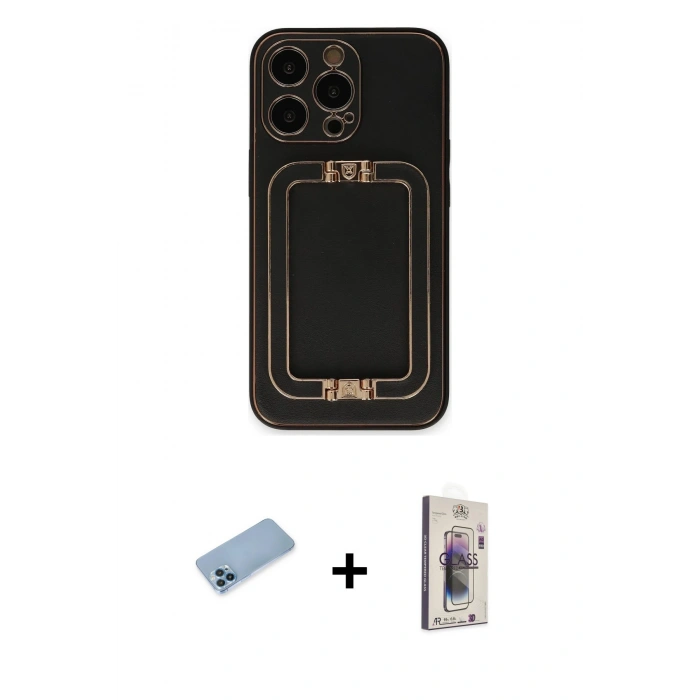 MARSİLYAN™- iPhone 13 Pro Max Kılıf Kozmos Minimal Prime - Siyah Bilvis 3D Cam Ekran Koruyucu + Shine Kamera Lens Koruma Cam - MI