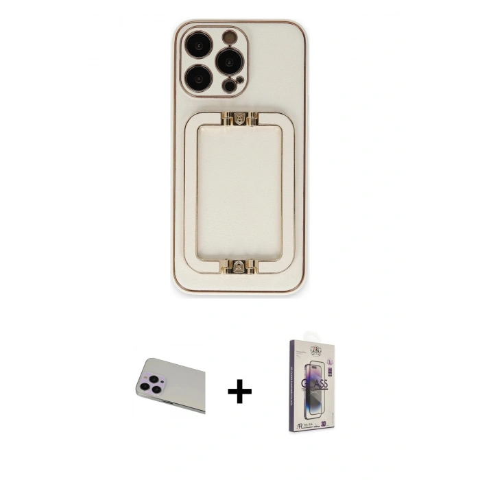MARSİLYAN™- iPhone 13 Pro Max Kılıf Kozmos Minimal Prime - Siyah Bilvis 3D Cam Ekran Koruyucu + Mor Rainbow Kamera Lens Koruma Cam