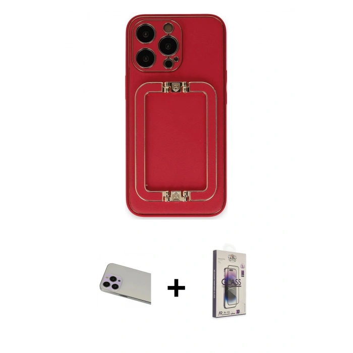 MARSİLYAN™- iPhone 13 Pro Max Kılıf Kozmos Minimal Prime - Siyah Bilvis 3D Cam Ekran Koruyucu + Mor Rainbow Kamera Lens Koruma Cam