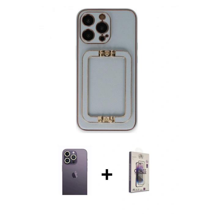 MARSİLYAN™- iPhone 13 Pro Max Kılıf Kozmos Minimal Prime - Siyah Bilvis 3D Cam Ekran Koruyucu + Neon Fosforlu Kamera Lens - BZ