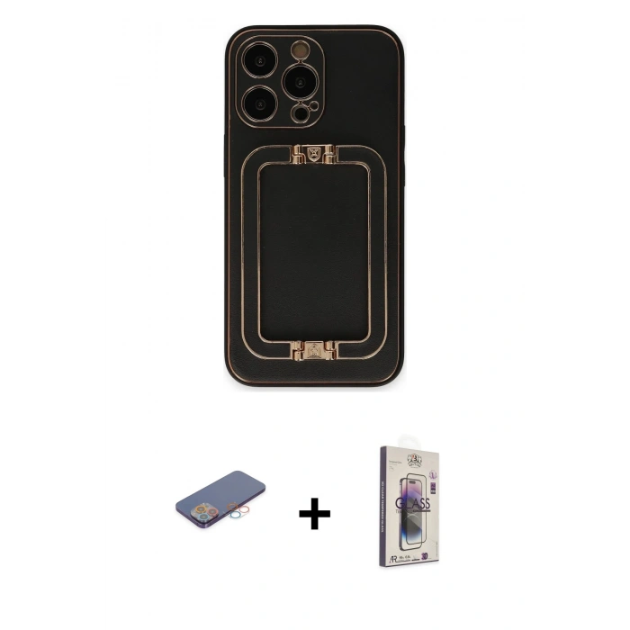 MARSİLYAN™- iPhone 13 Pro Max Kılıf Kozmos Minimal Prime - Siyah Bilvis 3D Cam Ekran Koruyucu + Renkli Kamera Lens Koruma Cam - PE