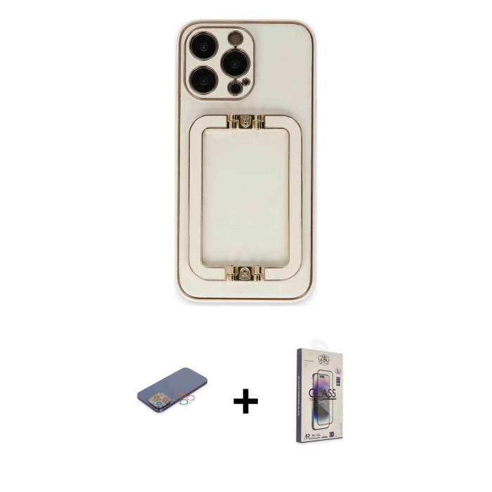 MARSİLYAN™- iPhone 13 Pro Max Kılıf Kozmos Minimal Prime - Siyah Bilvis 3D Cam Ekran Koruyucu + Renkli Kamera Lens Koruma Cam - PE