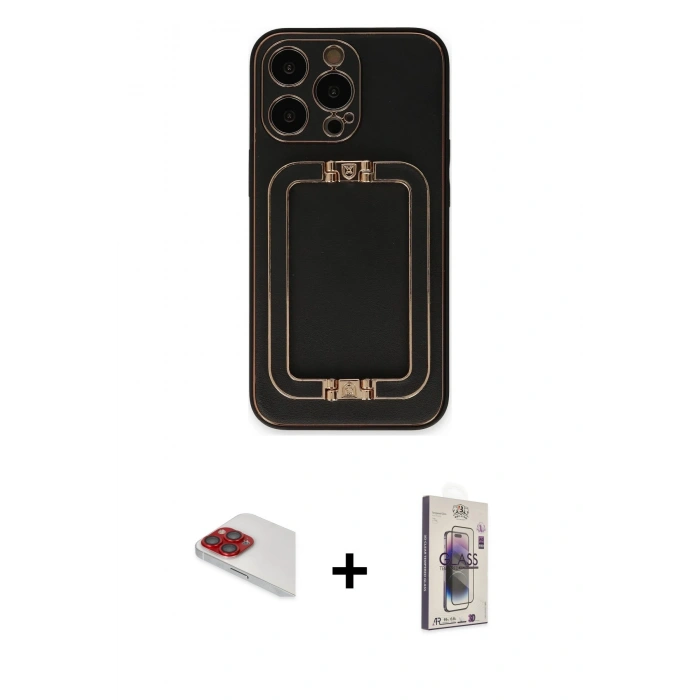 MARSİLYAN™- iPhone 13 Pro Max Kılıf Kozmos Minimal Prime - Siyah Bilvis 3D Cam Ekran Koruyucu + Pers Alüminyum Kamera Lens - KI