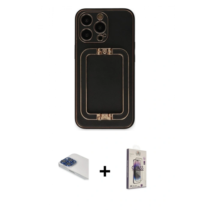 MARSİLYAN™- iPhone 13 Pro Max Kılıf Kozmos Minimal Prime - Siyah Bilvis 3D Cam Ekran Koruyucu + Pers Alüminyum Kamera Lens - LT