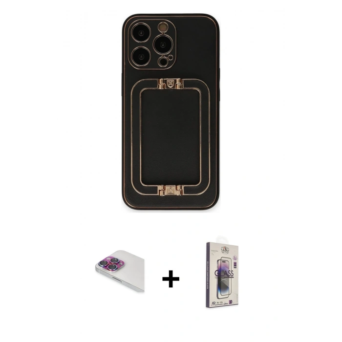 MARSİLYAN™- iPhone 13 Pro Max Kılıf Kozmos Minimal Prime - Siyah Bilvis 3D Cam Ekran Koruyucu + Pers Alüminyum Kamera Lens - GI