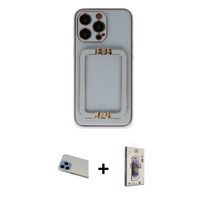 MARSİLYAN™- iPhone 13 Pro Max Kılıf Kozmos Minimal Prime - Siyah Bilvis 3D Cam Ekran Koruyucu + Rainbow Kamera Lens Koruma Cam - MI