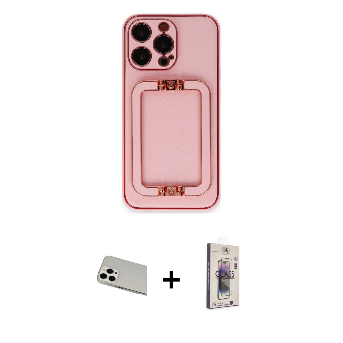 MARSİLYAN™- iPhone 13 Pro Max Kılıf Kozmos Minimal Prime - Siyah Bilvis 3D Cam Ekran Koruyucu + Rainbow Kamera Lens Koruma Cam - BZ