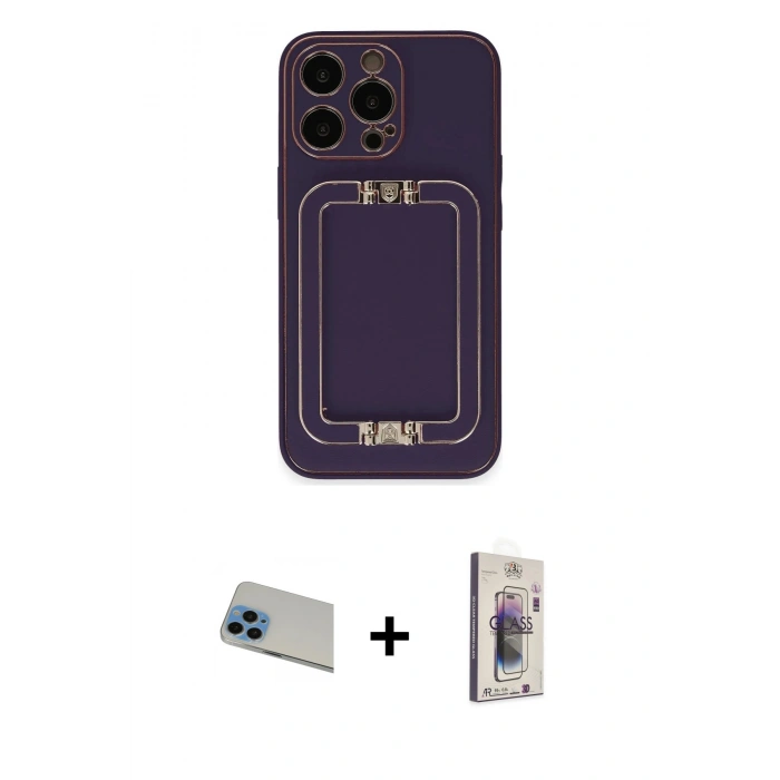MARSİLYAN™- iPhone 13 Pro Max Kılıf Kozmos Minimal Prime - Siyah Bilvis 3D Cam Ekran Koruyucu + Rainbow Kamera Lens Koruma Cam - MI