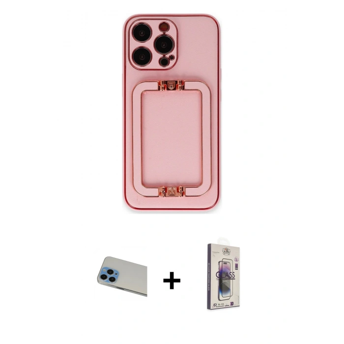 MARSİLYAN™- iPhone 13 Pro Max Kılıf Kozmos Minimal Prime - Siyah Bilvis 3D Cam Ekran Koruyucu + Rainbow Kamera Lens Koruma Cam - MI