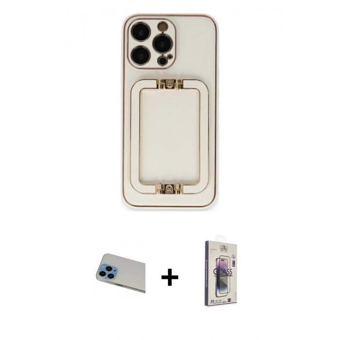 MARSİLYAN™- iPhone 13 Pro Max Kılıf Kozmos Minimal Prime - Siyah Bilvis 3D Cam Ekran Koruyucu + Rainbow Kamera Lens Koruma Cam - MI