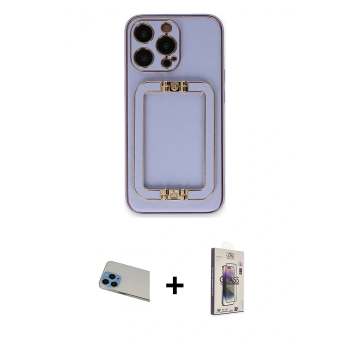 MARSİLYAN™- iPhone 13 Pro Max Kılıf Kozmos Minimal Prime - Siyah Bilvis 3D Cam Ekran Koruyucu + Rainbow Kamera Lens Koruma Cam - MI