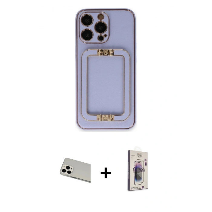 MARSİLYAN™- iPhone 13 Pro Max Kılıf Kozmos Minimal Prime - Siyah Bilvis 3D Cam Ekran Koruyucu + Rainbow Kamera Lens Koruma Cam - BZ