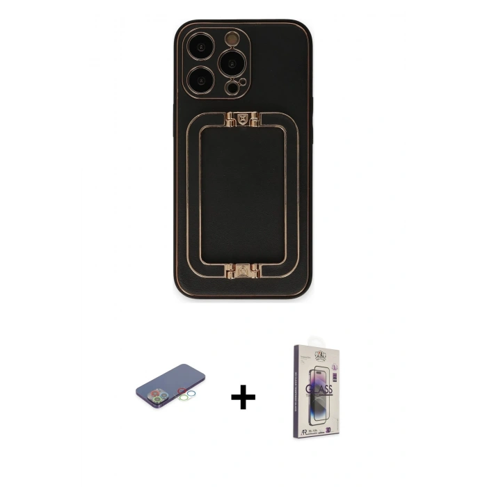 MARSİLYAN™- iPhone 13 Pro Max Kılıf Kozmos Minimal Prime - Siyah Bilvis 3D Cam Ekran Koruyucu + Renkli Kamera Lens Koruma Cam - MI