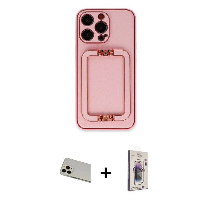 MARSİLYAN™- iPhone 13 Pro Max Kılıf Kozmos Minimal Prime - Siyah Bilvis 3D Cam Ekran Koruyucu + Rainbow Kamera Lens Koruma Cam - REGD