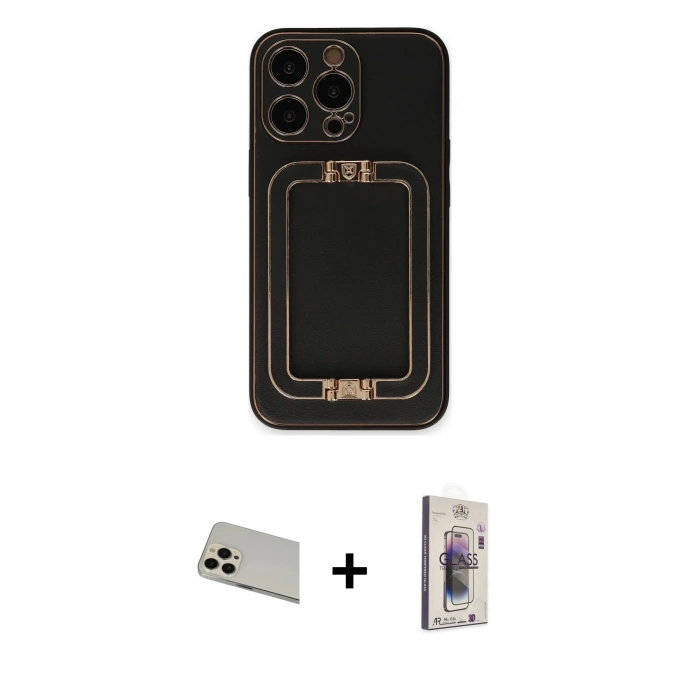 MARSİLYAN™- iPhone 13 Pro Max Kılıf Kozmos Minimal Prime - Siyah Bilvis 3D Cam Ekran Koruyucu + Rainbow Kamera Lens Koruma Cam - REGD