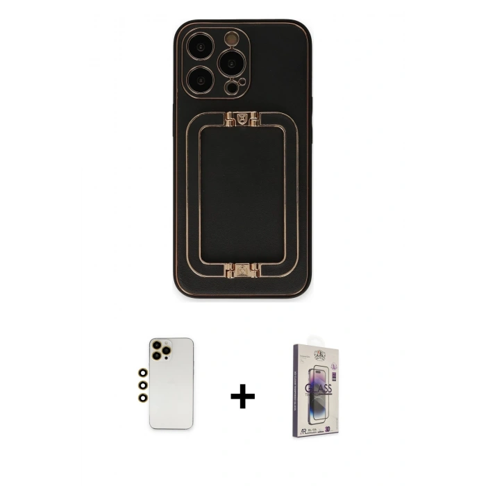 MARSİLYAN™- iPhone 13 Pro Max Kılıf Kozmos Minimal Prime - Siyah Bilvis 3D Cam Ekran Koruyucu + Shine Kamera Lens - GD