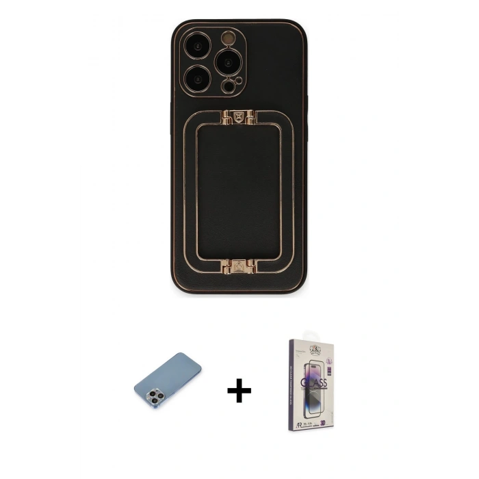 MARSİLYAN™- iPhone 13 Pro Max Kılıf Kozmos Minimal Prime - Siyah Bilvis 3D Cam Ekran Koruyucu + Shine Kamera Lens Koruma Cam - GI